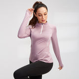Autumn and winter women's sports long sleeved fitness running yoga suit high elasticity tight fitting suit quick drying standing collar hoodie 92506
