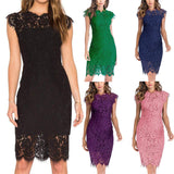 Women's European and American solid color lace slim fit wrap buttocks sexy dress