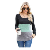 Europe and the United States cross-border foreign trade autumn and winter  square collar contrast stitching loose long-sleeved T-shirt women