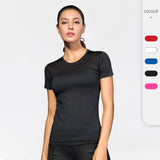 Women&#039;s PRO sports running fitness yoga tight T-shirt sweat-wicking quick-drying mesh stitching elastic short sleeves