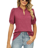 spring and summer new solid color Princess sleeve short sleeve loose T-shirt blouse lady