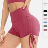 Women's drawstring yoga cropped pants with tight and nude feel, lifting buttocks, high waist fitness pants, running training sports shorts, 12426