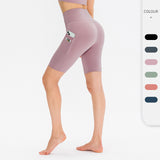 Women's Tight Double Pocket Fitness Yoga Shorts High Waist Running Elastic Quick Drying Sports 5 Point Shorts 12424