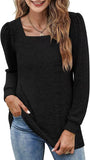 New Amazon bestseller T-shirt in autumn and winter, solid color square neck pleated long sleeved casual women's bottom
