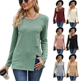 Autumn and winter new foreign trade women's clothing, Amazon bestseller round neck button open T-shirt top for women