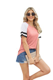 Spring/summer new loose striped crewneck stitched short-sleeved T-shirt blouse