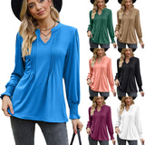 Autumn new T-shirt cross-border womens solid color lace-up bubble sleeve V-neck long-sleeved shirt