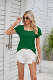 New summer solid color square neck T-shirt Double petal sleeve loose top