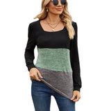 New Amazon bestseller T-shirt in autumn and winter, solid color square neck pleated long sleeved casual women's bottom