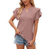 Summer new Amazon Europe and the United States cross-border foreign trade women&#039;s double lotus leaf sleeve V-neck loose T-shirt women