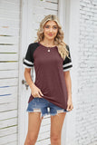 Spring/summer new loose striped crewneck stitched short-sleeved T-shirt blouse