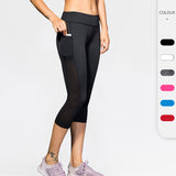 Women's Side Pocket Yoga Capris Fitness Running Elastic Tight Wish Quick Drying Sweatwicking Capris