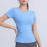 spring and summer yoga short-sleeved pleated waist slimming fitness short-sleeved tight running top