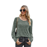 Autumn new European and American cross-border foreign trade women's clothing solid color round neck loose casual long-sleeved T-shirt top