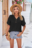 European and American foreign trade women's summer new V-neck rolled-edge short-sleeved button top loose casual T-shirt