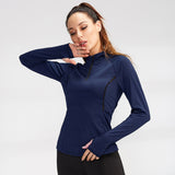 Autumn and winter women's sports long sleeved fitness running yoga suit high elasticity tight fitting suit quick drying standing collar hoodie 92506