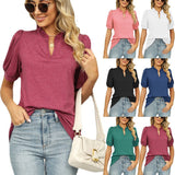 spring and summer new solid color Princess sleeve short sleeve loose T-shirt blouse lady