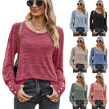 Autumn new European and American cross-border foreign trade women's clothing solid color round neck loose casual long-sleeved T-shirt top