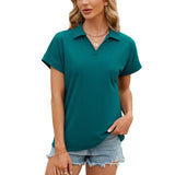 Spring/Summer New European and American Cross border Women's Wear Polo Collar Solid Short sleeved Casual Loose T-shirt