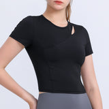 Spring and summer new yoga short-sleeved women&#039;s tight-fitting quick-drying breathable hollow-out sports jacket tight-fitting short-sleeved JY1296