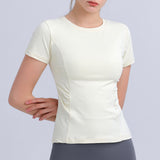 spring and summer yoga short-sleeved pleated waist slimming fitness short-sleeved tight running top
