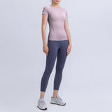 Women's spring and summer tight yoga short sleeves slim quick drying breathable sports top outdoor running gym clothes