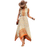 Spring/Summer New Women's Bohemian Vacation V-neck European and American Printed Fragmented Flower Dress