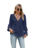 Autumn and winter new lace V-neck solid color loose long-sleeved T-shirt blouse women