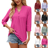 European and American Cross border Trade Spring/Summer New Solid Color Sleeve V-Neck Casual Loose T-shirt Top