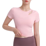 Spring and summer new yoga short-sleeved women&#039;s tight-fitting quick-drying breathable hollow-out sports jacket tight-fitting short-sleeved JY1296